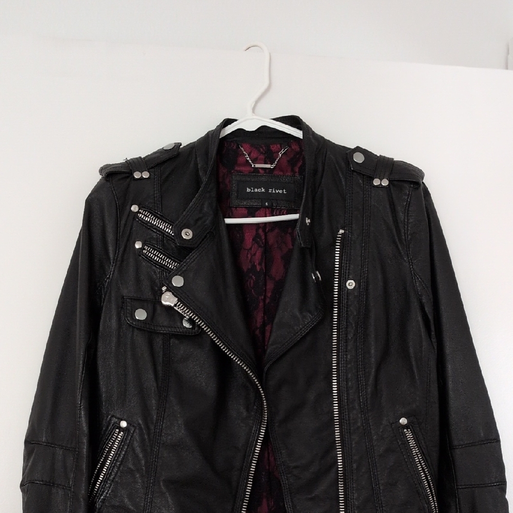 Black Rivet Women's Black Leather Biker Jacket